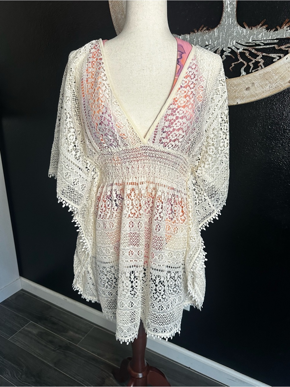Xhilaration Cream Crochet Lace V-Neck Tunic Cover-Up